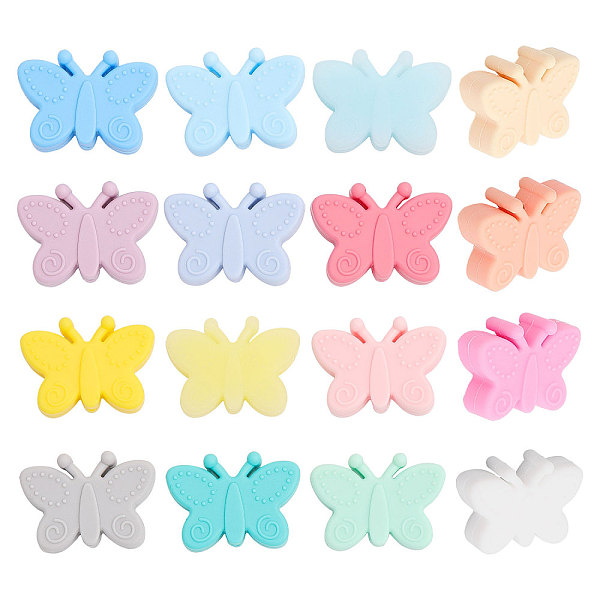 

PandaHall CHGCRAFT 16Pcs 16Colors Butterfly Silicone Beads Pen Beads Silicone Loose Spacer Beads for DIY Necklace Bracelet Earrings Keychain..., Multicolor