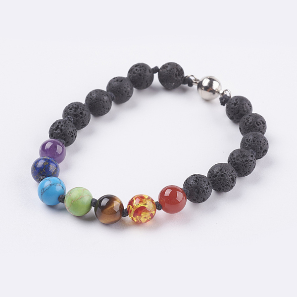 

PandaHall Chakra Jewelry, Natural & Synthetic Gemstone Bracelets, with Brass Magnetic Clasps, Lava Rock, 8-1/4 inch(210mm) Lava Rock