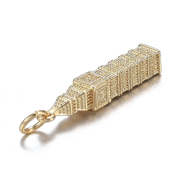 

PandaHall Brass Pendants, with Jump Rings, Long-Lasting Plated, Big Ben, Real 18K Gold Plated, 26x4.8x4.8mm, Hole: 3.4mm Brass Building