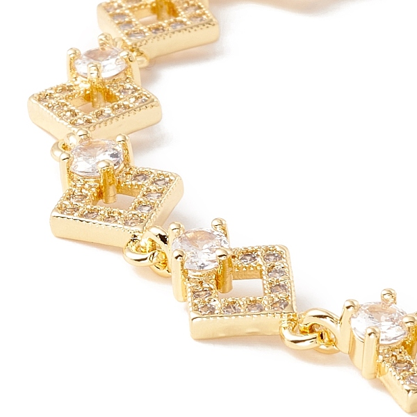 

PandaHall Clear Cubic Zirconia Rhombus Link Chains Bracelet, Brass Jewelry for Women, Cadmium Free & Lead Free, Real 18K Gold Plated, 7-1/4...