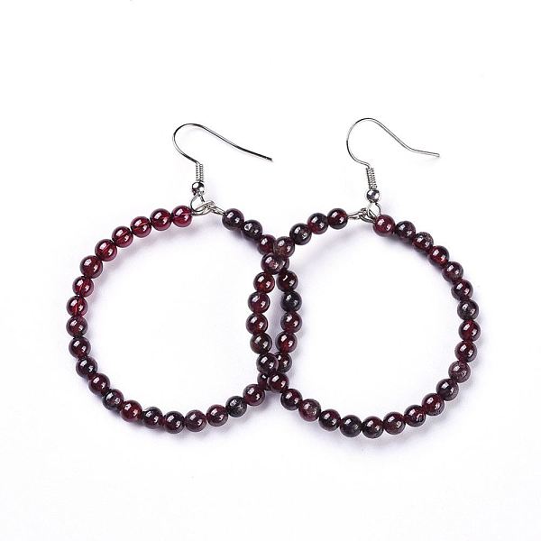 

PandaHall Natural Garnet Dangle Earrings, with Stainless Steel Hook, Ring, 60~61x44mm, Pin: 0.6mm Garnet