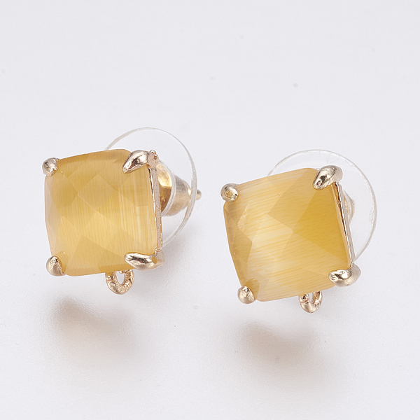 

PandaHall Faceted Glass Stud Earring Findings, with Loop, Light Gold Plated Brass Findings, Square, Gold, 11x10x5mm, Hole: 1mm, Pin: 0.8mm...