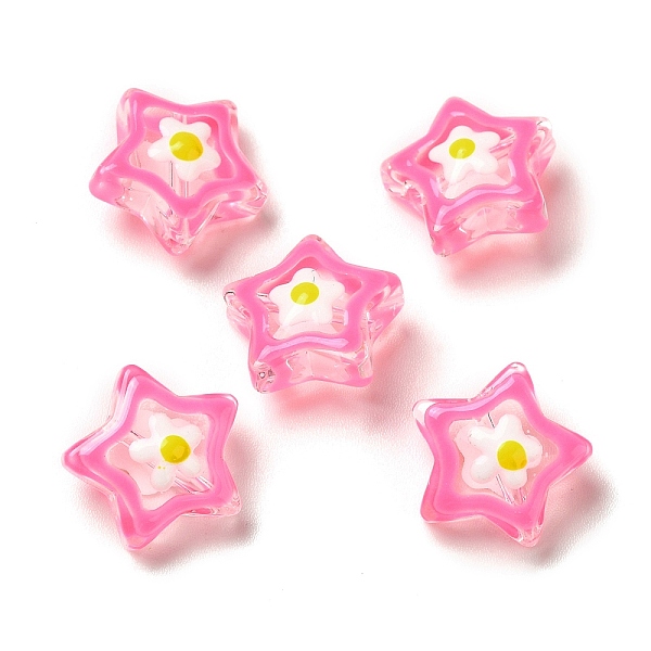 

PandaHall Transparent Glass Beads, with Enamel, Star, Deep Pink, 13x13x7mm, Hole: 1mm Glass Star