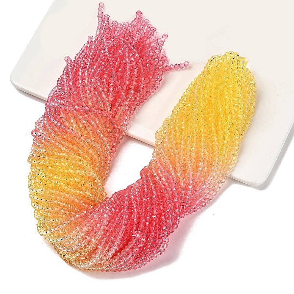 

PandaHall Transparent Painted Glass Beads Strands, Faceted, Rondelle, Red, 4.5x3.6mm, Hole: 0.8mm, about 120pcs/strand, 16.54''(42cm) Glass...