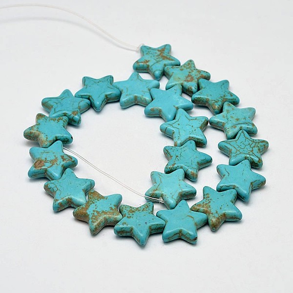 

PandaHall Dyed Synthetic Turquoise Bead Strands, Star, Medium Turquoise, 14x15x5mm, Hole: 1mm, about 21pcs/strand, 15.6 inch Synthetic..., Cyan