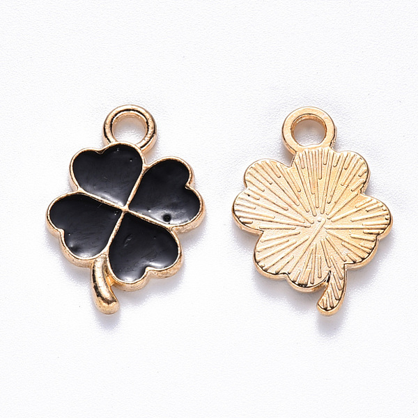 

PandaHall Alloy Enamel Pendants, Clover, Light Gold, Black, 18x12x2mm, Hole: 2mm Alloy+Enamel Clover Black