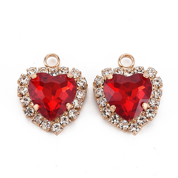 

PandaHall Glass Pendants, with Light Gold Tone Brass Findings, Long-Lasting Plated, Faceted, Heart, FireBrick, 18x15x6mm, Hole: 2mm..., Red