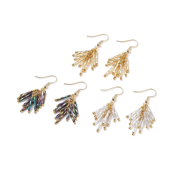 

PandaHall Glass Twisted Bugle Cluster Earrings Sets for Women, Brass Dangle Earrings, Mixed Color, 46mm, Pin: 0.9mm, 3 pairs/set Glass..., Multicolor