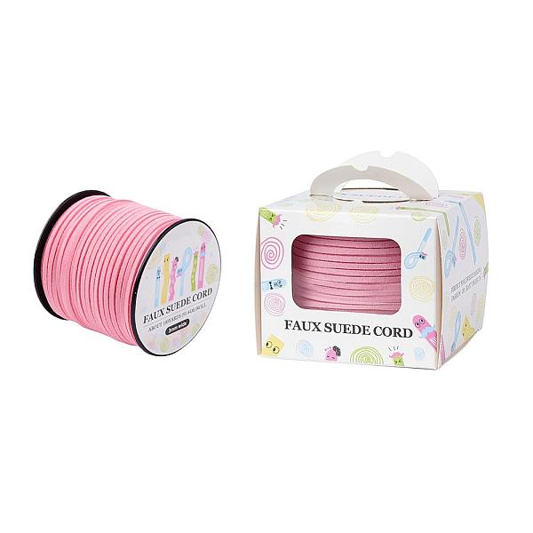 

PandaHall Faux Suede Cord, Faux Suede Lace, Paper Box Packing, Pink, 3.0x1.4mm, about 98.43yards/roll(90m/roll) Faux Suede Pink