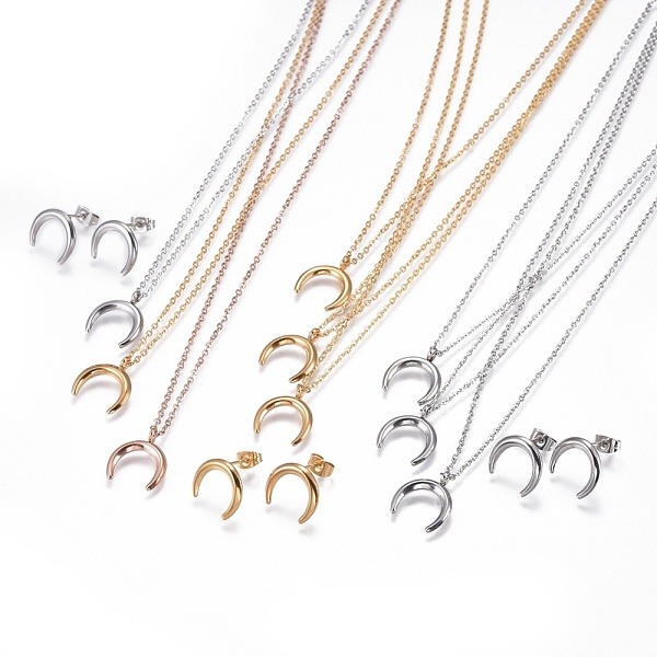 

PandaHall 304 Stainless Steel Jewelry Sets, Tiered Necklaces and Stud Earrings, Crescent Moon, Mixed Color, 14.6 inch(37.1cm), 1mm...