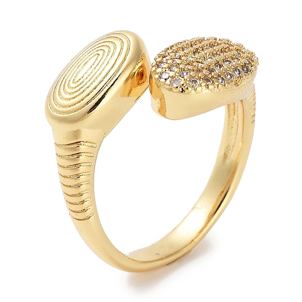 

PandaHall Rack Plating Brass Pave Clear Cubic Zirconia Open Cuff Rings, Cadmium Free & Lead Free, Long-Lasting Plated, Oval, Real 18K Gold...