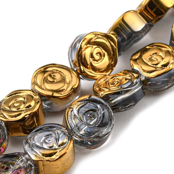 

PandaHall Half Rainbow Plated Electroplate Transparent Glass Beads Strands, Rose, Goldenrod, 6x7x3.5mm, Hole: 1mm, about 110pcs/strand..., Gold