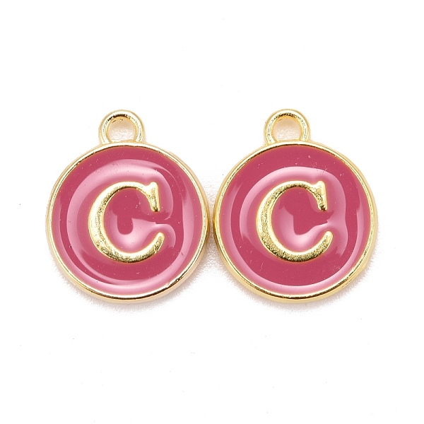 

PandaHall Golden Plated Alloy Enamel Charms, Cadmium Free & Lead Free, Enamelled Sequins, Flat Round with Letter, Camellia, Letter.C..., Pink