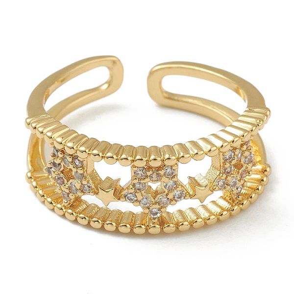 

PandaHall Brass Micro Pave Clear Cubic Zirconia Cuff Rings, Open Rings, Star, Golden, US Size 7 1/4(17.5mm) Brass+Cubic Zirconia Clear