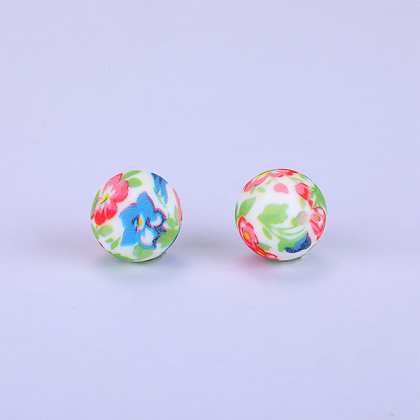 

PandaHall Printed Round with Flower Pattern Silicone Focal Beads, Colorful, 15x15mm, Hole: 2mm Silicone Round