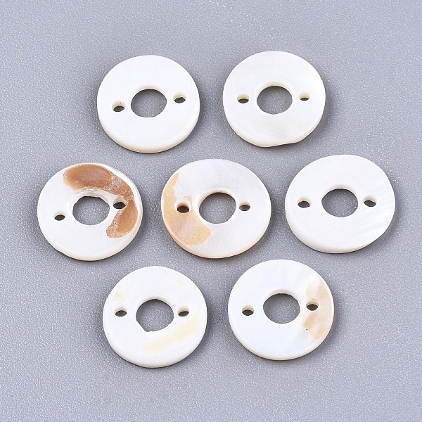 

PandaHall Freshwater Shell Links Connectors, Flat Round, Seashell Color, 11x1.5mm, Hole: 1.2mm Shell Flat Round