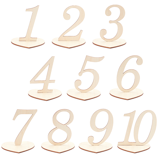 PandaHall Wood Table Numbers, with Holder Base, Perfect for Wedding, Party, Events or Catering Decoration, Number 1~10, Bisque...