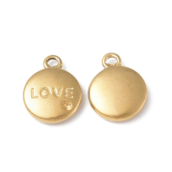 

PandaHall Ion Plating(IP) 304 Stainless Steel Pendant Rhinestone Settings, Flat Round with Word LOVE Charm, Real 18K Gold Plated, Fit: 1mm...