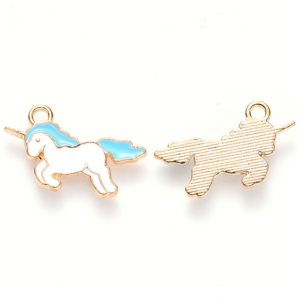 

PandaHall Alloy Enamel Pendants, Unicorn, Light Gold, Sky Blue, 13x22x2mm, Hole: 1.8mm Alloy+Enamel Unicorn Blue