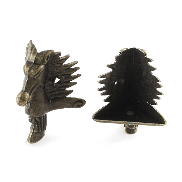 

PandaHall Dragon Alloy Box Corner Protectors, Antique Bronze, 23x23x39mm, Hole: 2mm Iron