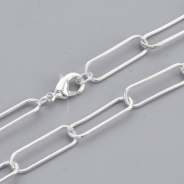 

PandaHall Brass Round Oval Paperclip Chain Necklace Making, with Lobster Claw Clasps, Silver, 18.7 inch(47.5cm), Link: 20x6.5x1mm Brass