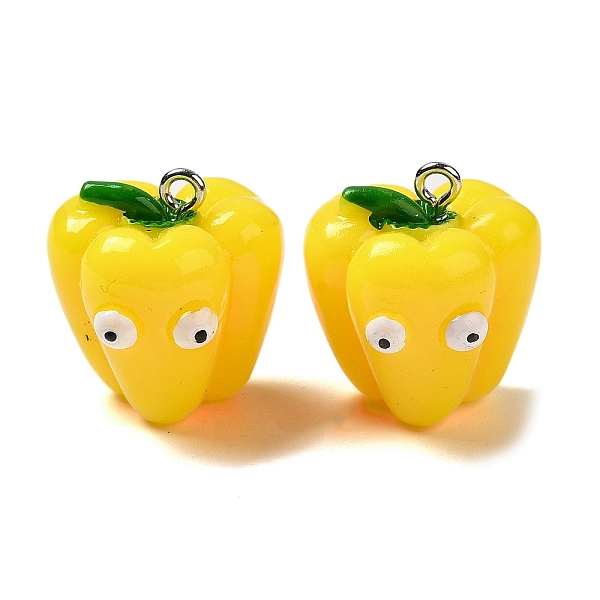 

PandaHall Cartoon Opaque Resin Vegetable Pendants, Funny Eye Bell Pepper Charms with Platinum Plated Iron Loops, Yellow, 22x20.5x19mm, Hole...