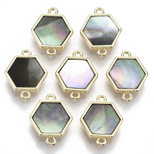 

PandaHall Brass Links Connectors, with Black Lip Shell, Nickel Free, Real 18k Gold Plated, Hexagon, 16x12.5x3mm, Hole: 1.2mm Black Lip Shell...