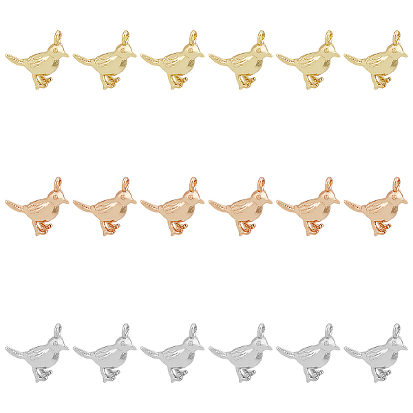 

PandaHall SUPERFINDINGS 18Pcs 3 Colors Brass Charms, Bird, Mixed Color, 14x12x5mm, Hole: 1mm, 6pcs/color Brass Bird
