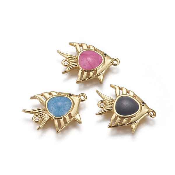 

PandaHall Brass Enamel Links connectors, with Cubic Zirconia, Fish, Golden, Mixed Color, 13x17x3mm, Hole: 0.8mm Brass+Enamel Fish Multicolor