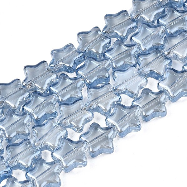 

PandaHall Electroplate Glass Beads Strand, Pearl Luster Plated, Star, Aqua, 8.5x9x3mm, Hole: 0.8mm, about 79~80pcs/strand, 24.80 inch~ 25.20..., Cyan