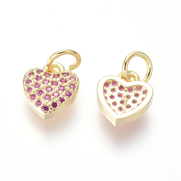 

PandaHall Brass Micro Pave Cubic Zirconia Charms, with Jump Rings, Heart, Magenta, Golden, 9.5x8x2.5mm, Hole: 3.5mm Brass+Cubic Zirconia..., Pink