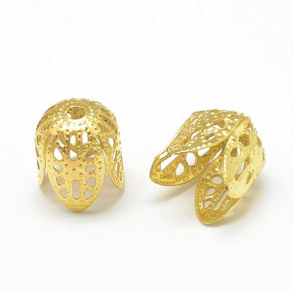 

PandaHall Plated Iron Bell Filigree Bead Caps, Fancy Bead Caps, Flower, 4-Petal, Golden, 10x11mm, Hole: 1.5mm Iron