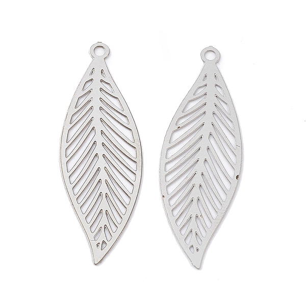 

PandaHall 201 Stainless Steel Pendants, Etched Metal Embellishments, Leaf Charm, Stainless Steel Color, 32x10x0.2mm, Hole: 1.4mm 201...