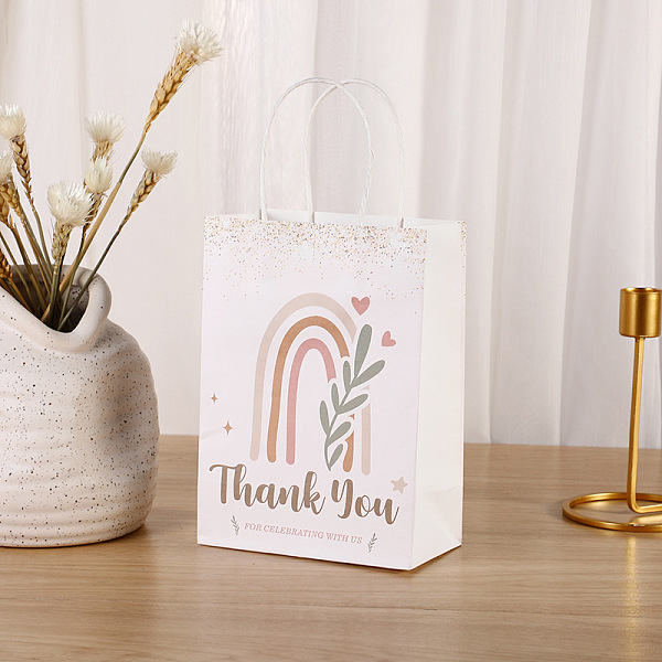 

PandaHall Kraft Paper Bags, with Handle, Gift Bags, Shopping Bags, Rectangle with Word Thank You, Grass Pattern, 15x8x21cm Paper Other...