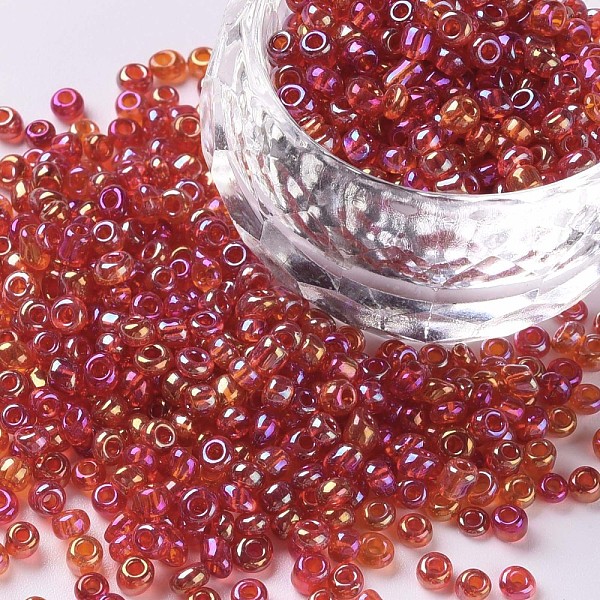 

PandaHall Round Glass Seed Beads, Transparent Colours Rainbow, Round, Red, 3mm Glass Red