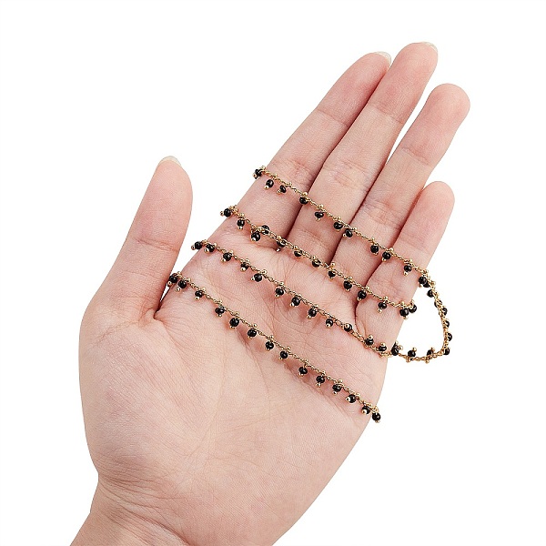 

PandaHall Brass Handmade Glass Beaded Chains, Soldered, Long-Lasting Plated, Real 18K Gold Plated, Rondelle, Black, Links: 2x2x0.8mm, Charm...