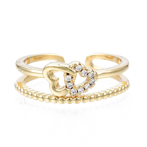 

PandaHall Sparkling Cubic Zirconia Interlocking Heart Cuff Ring, Brass Wire Wrap Open Ring for Women, Nickel Free, Real 18K Gold Plated, US..., Clear