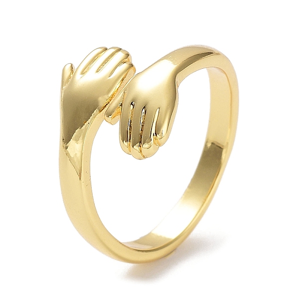 

PandaHall Hands Hug Rack Plating Brass Open Cuff Ring, Long-Lasting Plated, Lead Free & Cadmium Free, Real 18K Gold Plated, US Size 6 1/4...