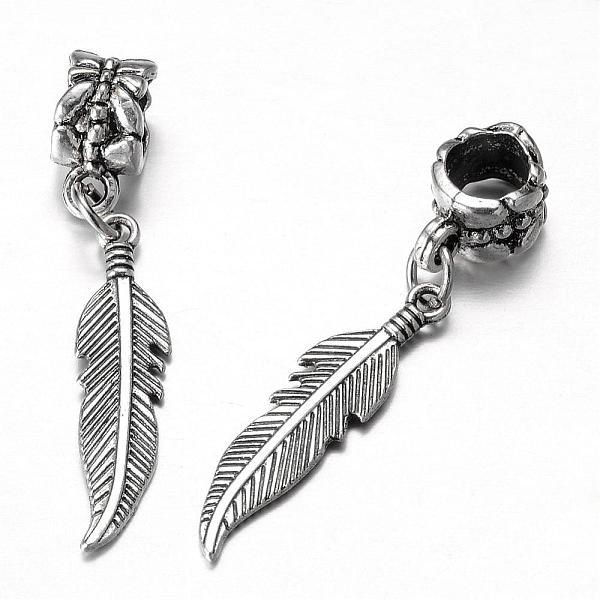 

PandaHall Tibetan Style Alloy European Dangle Charms, Leaf, Antique Silver, 37x6x8mm, Hole: 5mm Alloy Leaf