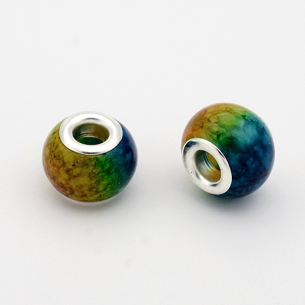 

PandaHall Large Hole Glass European Beads, with Silver Color Plated Brass Cores, Rondelle, Marine Blue, 14x10mm, Hole: 5mm Glass+Brass Core...