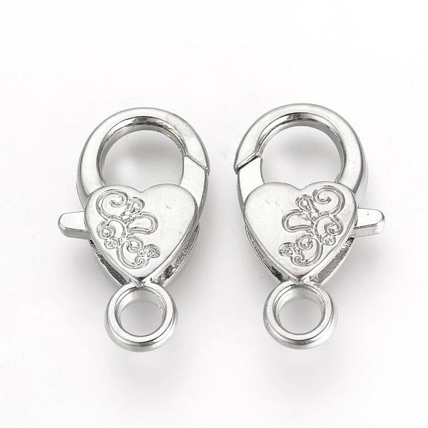 

PandaHall Alloy Lobster Claw Clasps, Heart, Platinum, 26.5x15x6.5mm, Hole: 4mm Alloy Heart