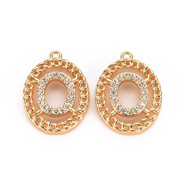 

PandaHall Brass Micro Pave Clear Cubic Zirconia Pendants, Nickel Free, Real 18K Gold Plated, Oval with Word, Letter.O, 17x13x3mm, Hole: 1mm...