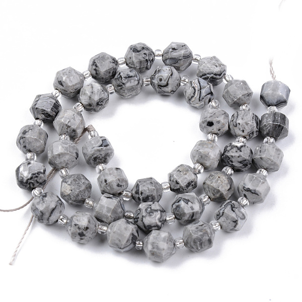 

PandaHall Natural Map Stone/Picasso Stone/Picasso Jasper Beads Strands, Round, Faceted, 7~8x8mm, Hole: 1.2mm, about 35~37pcs/strand, 14.76...