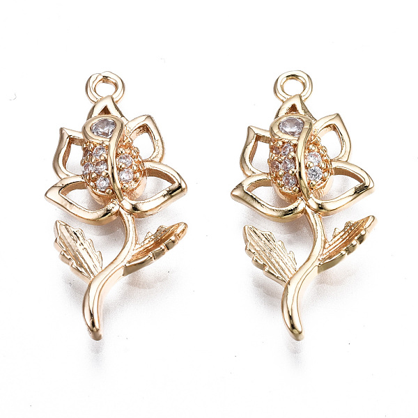 

PandaHall Brass Micro Pave Clear Cubic Zirconia Pendants, Long-Lasting Plated, Cadmium Free & Lead Free, Flower, Light Gold, 23x10.5x3.5mm...
