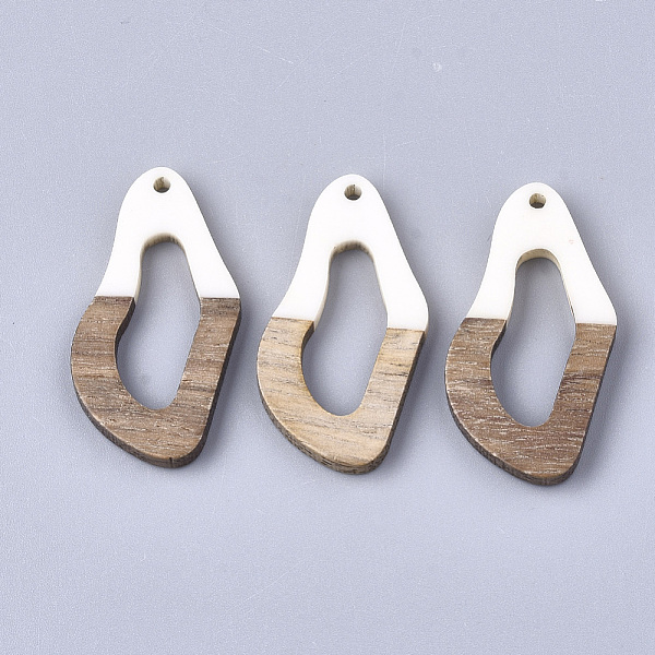 

PandaHall Resin & Walnut Wood Pendants, Twisted Oval, Creamy White, 38x19.5x4mm, Hole: 2mm Resin+Wood Oval