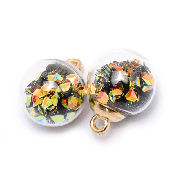 

PandaHall Transparent Glass Globe Pendants, with Glitter Sequins inside and CCB Pendant Bails, Round, Dark Olive Green, 20.5x16mm, Hole...