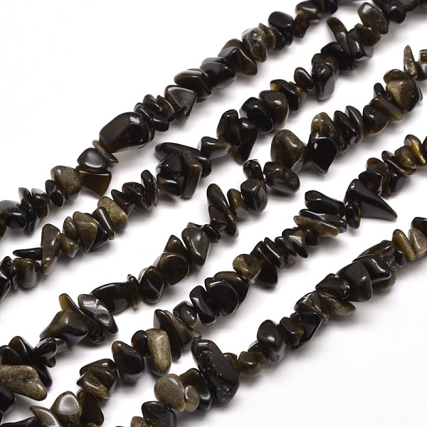 

PandaHall Natural Golden Sheen Obsidian Chip Bead Strands, 5~8x5~8mm, Hole: 1mm, about 31.5 inch Golden Sheen Obsidian Chip
