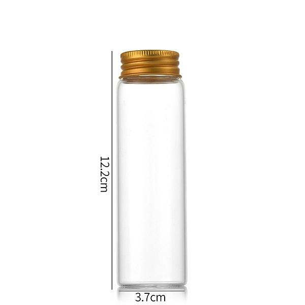 PandaHall Clear Glass Bottles Bead Containers, Screw Top Bead Storage Tubes with Aluminum Cap, Column, Golden, 3.7x12cm, Capacity: 90ml...