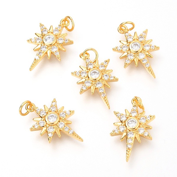 

PandaHall Brass Micro Pave Clear Cubic Zirconia Pendants, with Jump Rings, Star, Real 18K Gold Plated, 16.7x10x2.9mm, Hole: 2.6mm...
