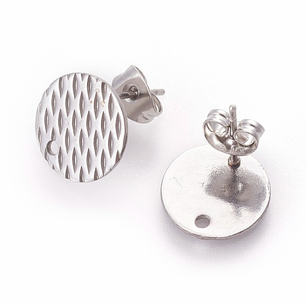 

PandaHall 304 Stainless Steel Ear Stud Findings, Textured Flat Round with Pineapple Grain, Stainless Steel Color, 12mm, Hole: 1.2mm, Pin...